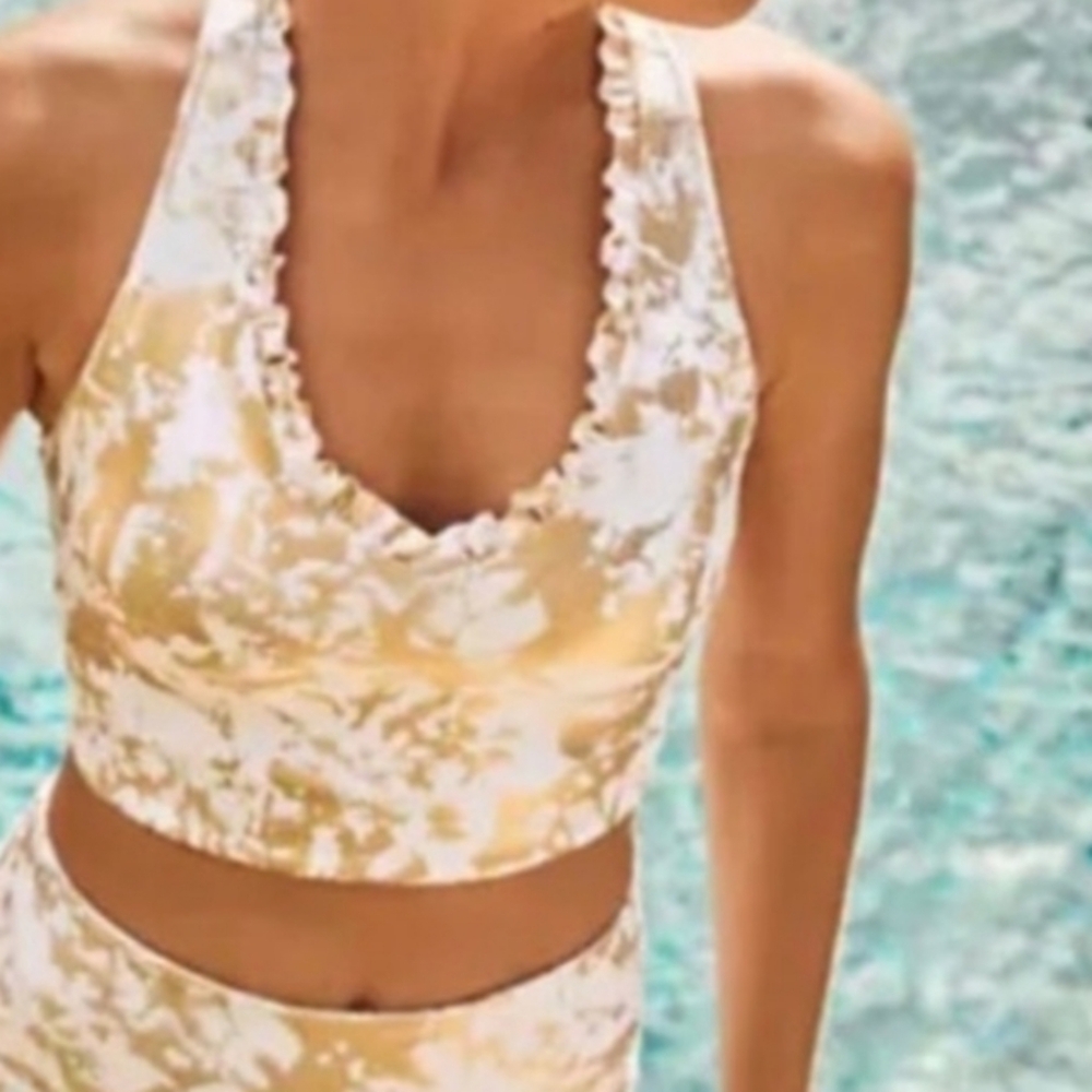 Lilly Pulitzer Luxletic gold and white sports bra